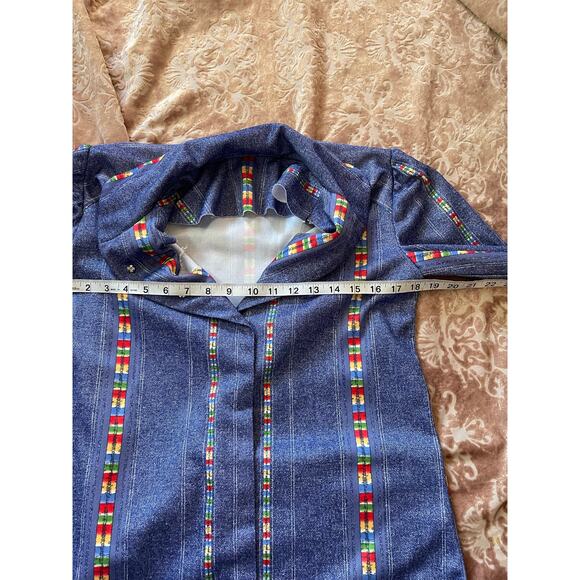 Vintage 70s denim look western style midi dress with long sleeve size medium - Picture 4 of 5